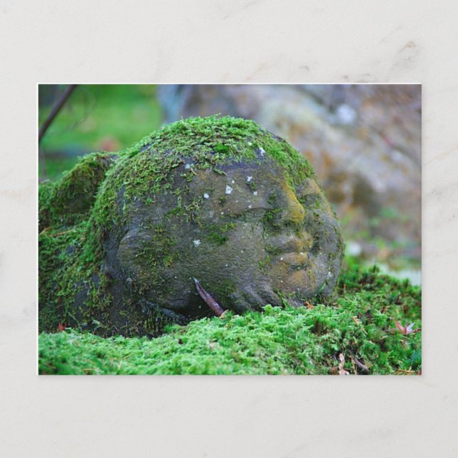 Cartão Postal Moss cobria Estátua do Templo Japonês (Frente)