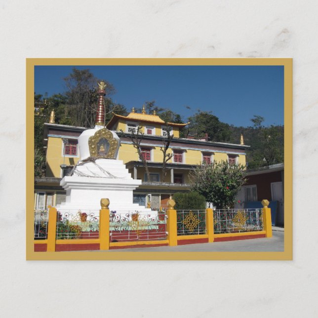 Cartão Postal Mosteiro budista tibetano Stupa Temple Tashi Jong (Frente)