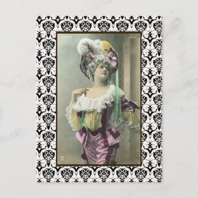 Cartão Postal Mostrar Dançarina de Francês Risque de Rapariga (Frente)