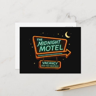 Cartão Postal Motel Vintage Neon Meia-Noite Espeluznante Hallowe