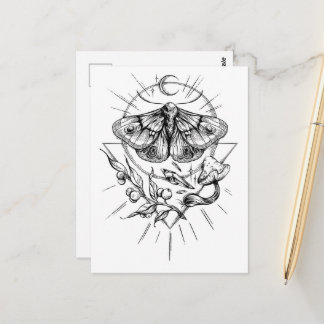 Cartão Postal Moth and Mushrooms Black and White