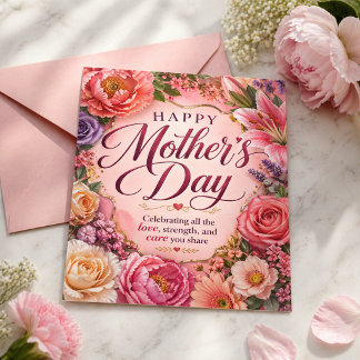 Cartão Postal Mothers Day Celebrating Love Strength Care Floral