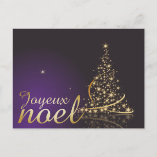 Cartão Postal Motif de Noël pourpre avec arbre de Noël doré