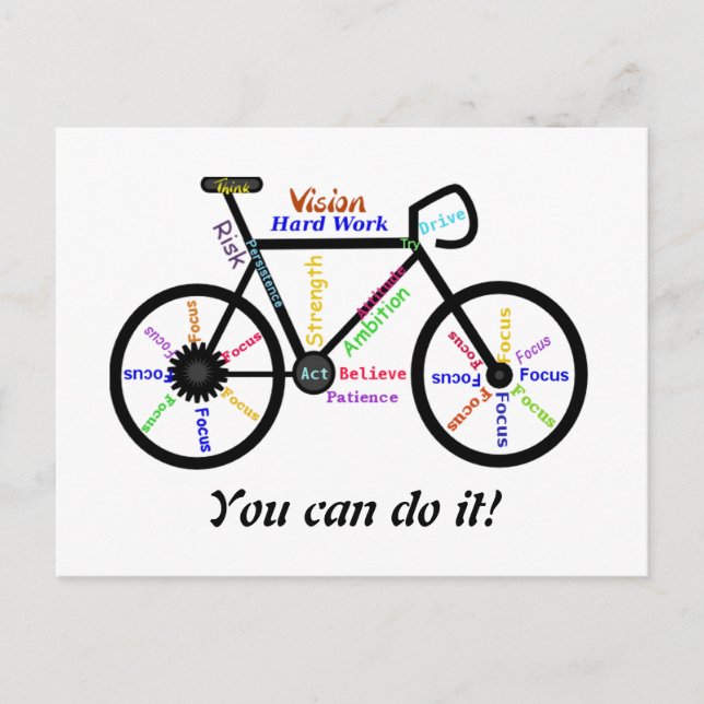 Cartão Postal Motivational Bike, Cycle, Biking Você pode fazer i (Frente)
