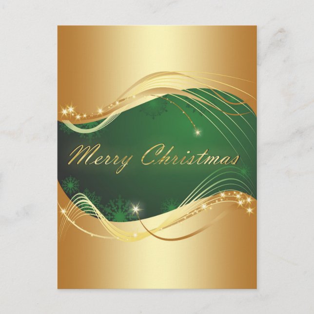 Cartão Postal Motivo de Natal dourado com fundo verde (Frente)