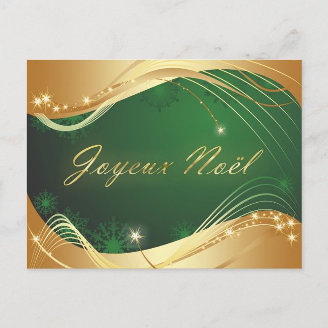 Cartão Postal Motivo de Natal dourado com fundo verde (Frente)