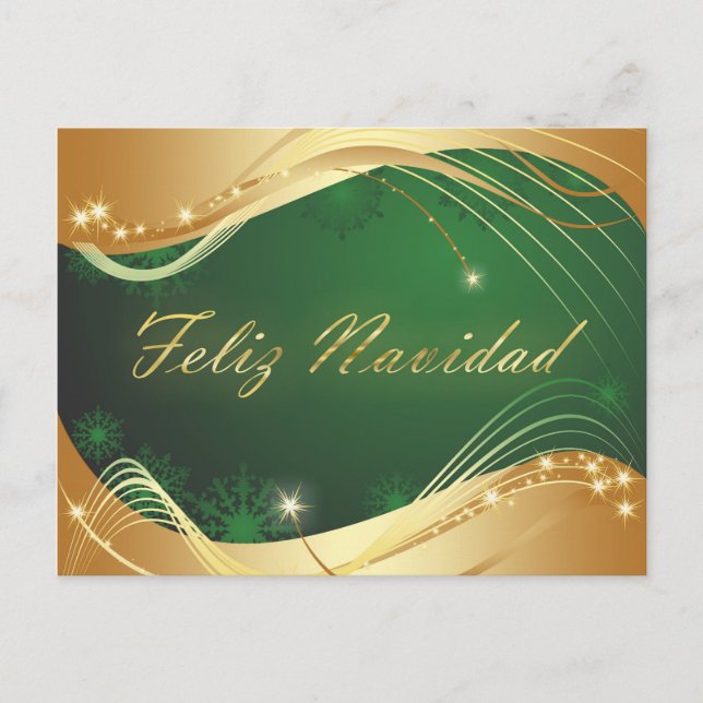 Cartão Postal Motivo dorado de Navidad con fondo verde (Frente)