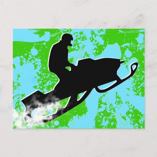 Cartão Postal moto de neve. trilha de pó. (Frente)