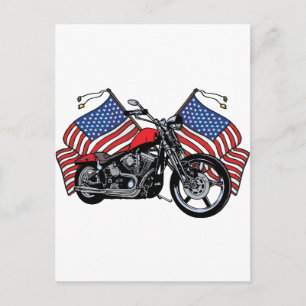 Cartão Postal Motocicleta American Flags