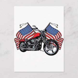 Cartão Postal Motocicleta American Flags