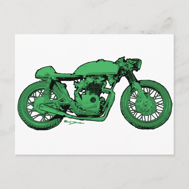 Cartão Postal Motocicleta Green Cafer Racer Vintage (Frente)