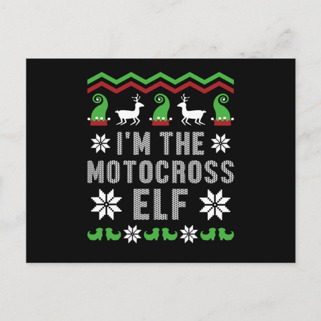Cartão Postal Motocross Elf Motorcycle Ugly Christmas Biker Gift (Frente)