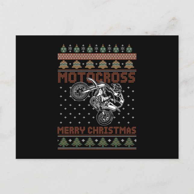 Cartão Postal Motocross Merry Christmas Biker - Presente de moto (Frente)