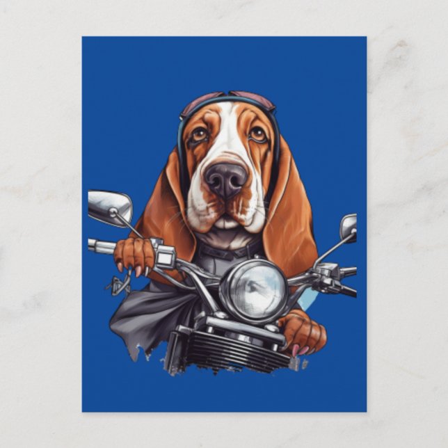 Cartão Postal Motoqueiro canino legal, motorista de cão basset h (Frente)