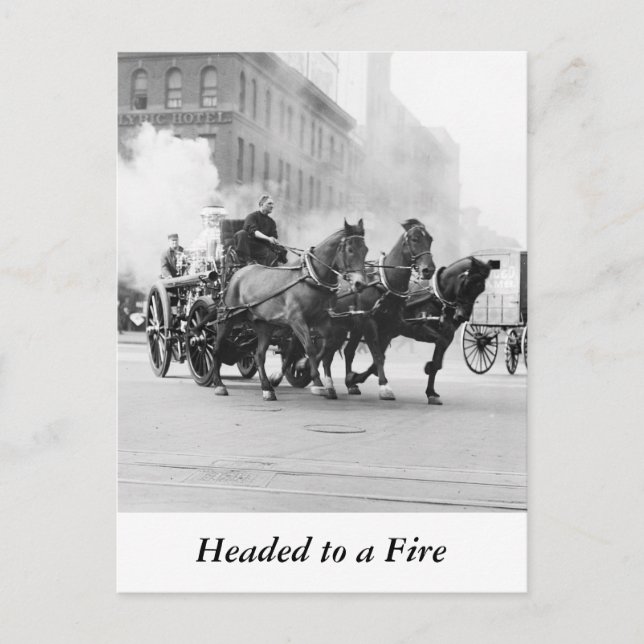 Cartão Postal Motor de Fogo Desenhado de Cavalo, início dos anos (Frente)