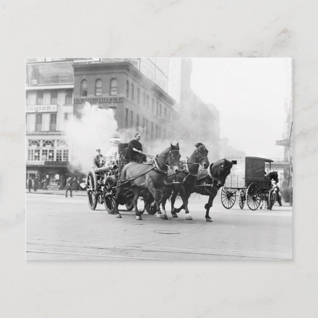 Cartão Postal Motor de Fogo Desenhado de Cavalo, início dos anos (Frente)
