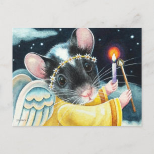 Cartão Postal Mouse Anjo de Natal e Arte das Velas