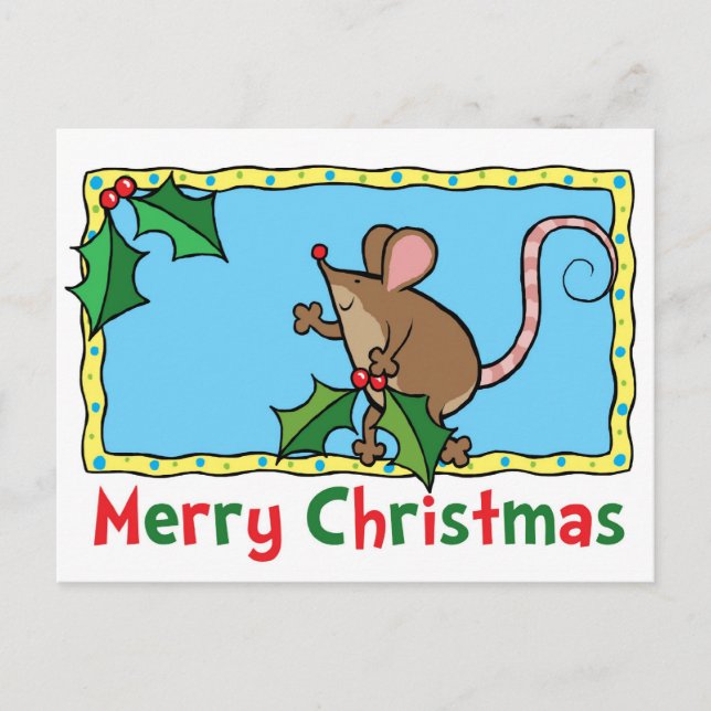 Cartão Postal Mouse com holly (Frente)