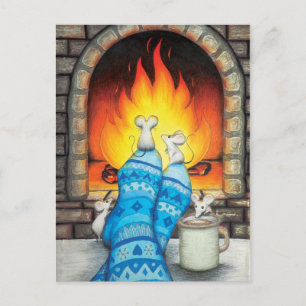 Cartão Postal Mouse de Lareira para cima no Meias