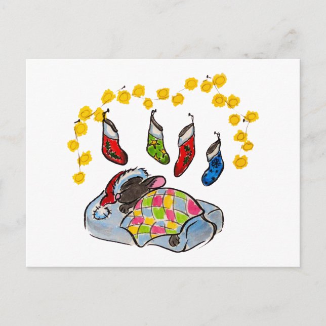 Cartão Postal Mouse de Natal e Ano Novo com meias (Frente)