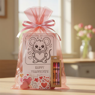 Cartão Postal Mouse Valentine’s Day Coloring for Students