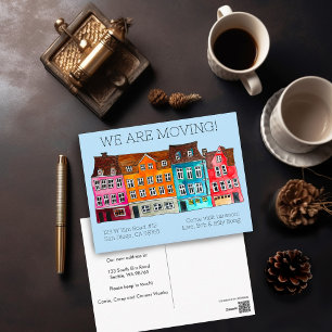 Cartão Postal MOVENDO ANÚNCIO Casas Coloridas Aquarela