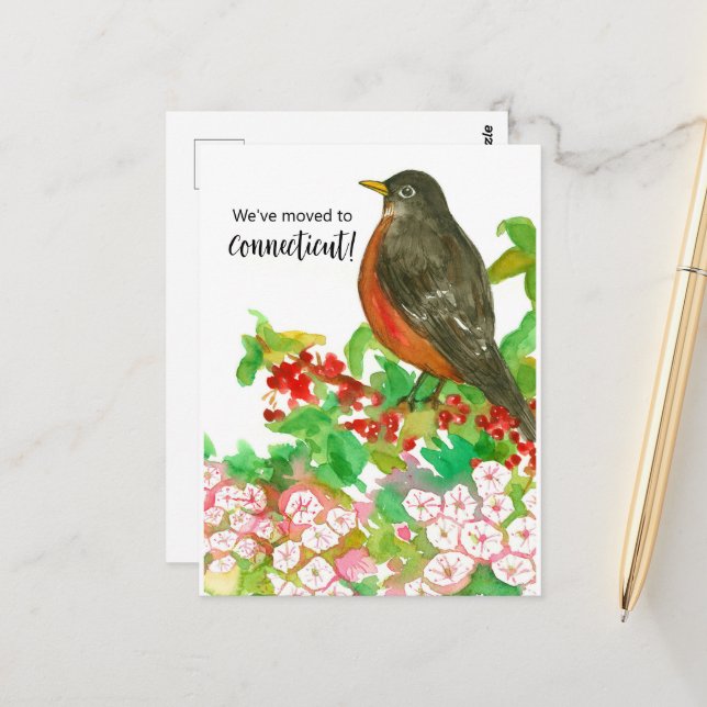 Cartão Postal Movendo lançamento Connecticut Robin Laurel (Frente/Verso In Situ)