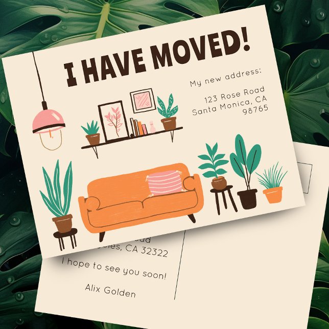 Cartão Postal Movendo o Software da Sala de Estar em Cuta do End (Moving Announcement Address Cute Living Room Sofa Postcard
)