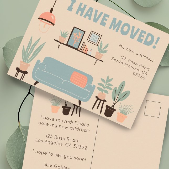 Cartão Postal Movendo o Software da Sala de Estar em Cuta do End (Moving Announcement Address Change Cute Living Room Sofa Illustration Postcard
)