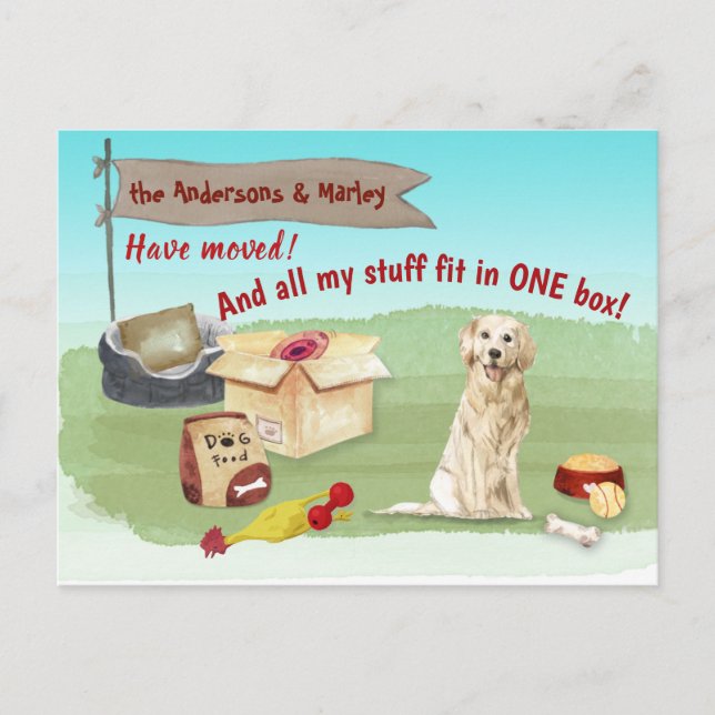 Cartão Postal Movendo os Ouros do Cachorro do Retriever Nossa No (Frente)