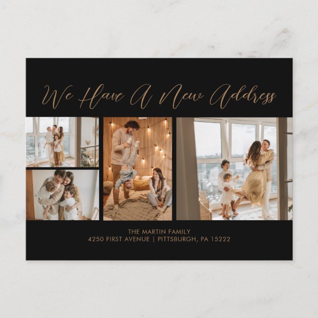 Cartão Postal Movimentação Dourada de Script Casual Preto Person (Frente)