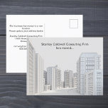 Cartão Postal Movimentação Personalizada de Negócios da Arquitet<br><div class="desc">Personalize esses cartões postais de lançamento móveis profissionais para sua empresa. Um belo desenho arquitetônico dos prédios da cidade abaixo do nome e da mensagem personalizados da sua empresa. Nosso escritório mudou-se para um novo prédio, por favor, atualize seu catálogo de endereços. Basta preencher a parte de trás deste cartão...</div>