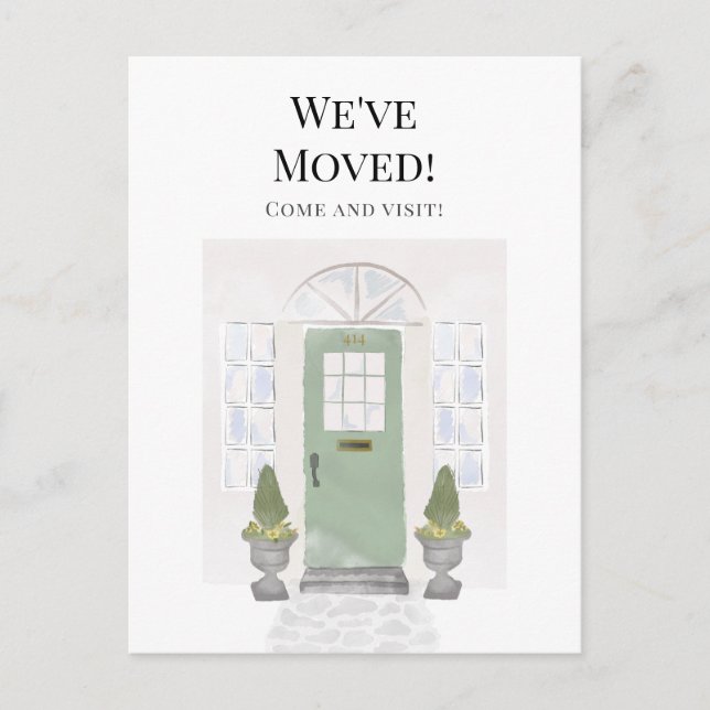 Cartão Postal Movimentamos a nova porta verde de aquarela domést (Frente)