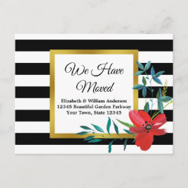 Cartão Postal Movimentamos Flor Vermelho Striped Preto e Branco