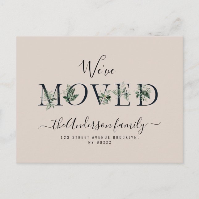 Cartão Postal Movimentamos letras de folhagem Nova Casa (Frente)