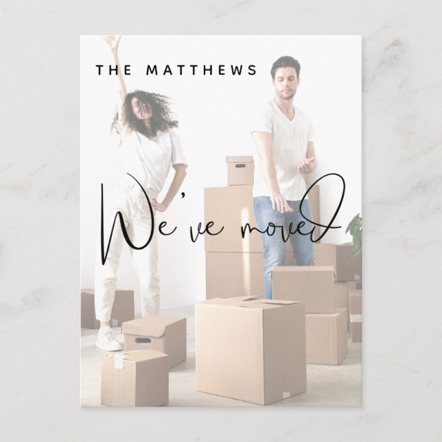 Cartão Postal Movimentamos o Anúncio de Mudança de Foto de Ender (Frente)