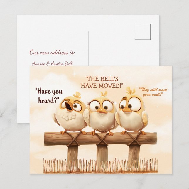 Cartão Postal Movimentamos Pássaros Engraçados na Cerca (Frente/Verso)
