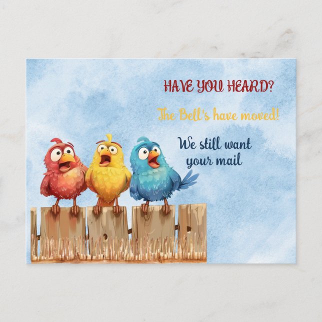 Cartão Postal Movimentamos Pássaros Engraçados na Cerca (Frente)