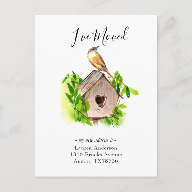 Cartão Postal Movimentei o anúncio da casa de pássaros (Frente)