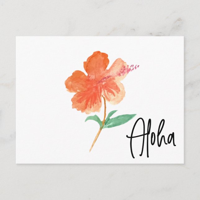 Cartão Postal Movimento Floral Hand Watercolor Hawaii Hibiscus (Frente)