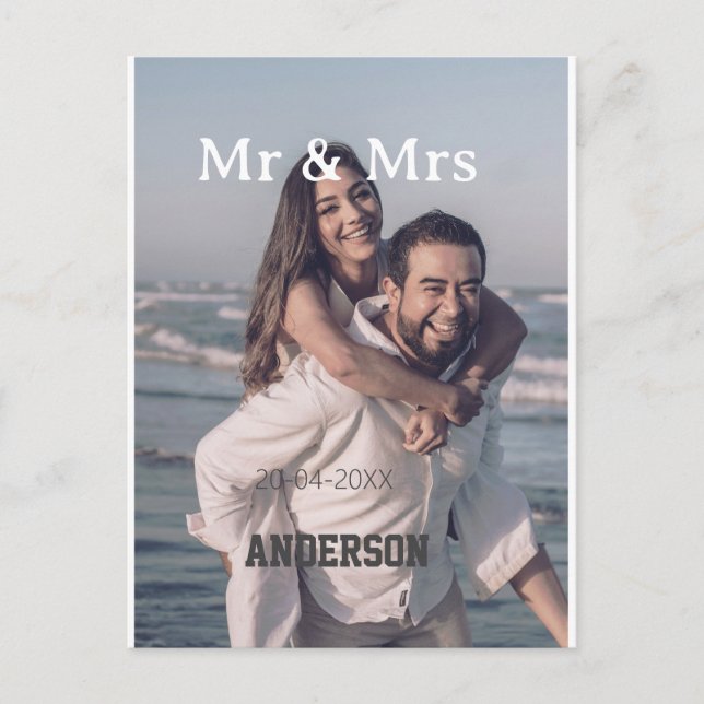Cartão Postal Mr & Mrs add family name photo date wedding family (Frente)