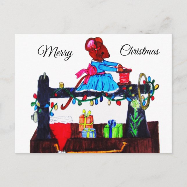 CARTÃO POSTAL MS. MOUSE FAZ UM CHAPÉU DE SANTA (Frente)