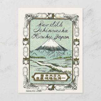 Cartão Postal Mt. Fuji Etiqueta de Seda Japonesa Vintage