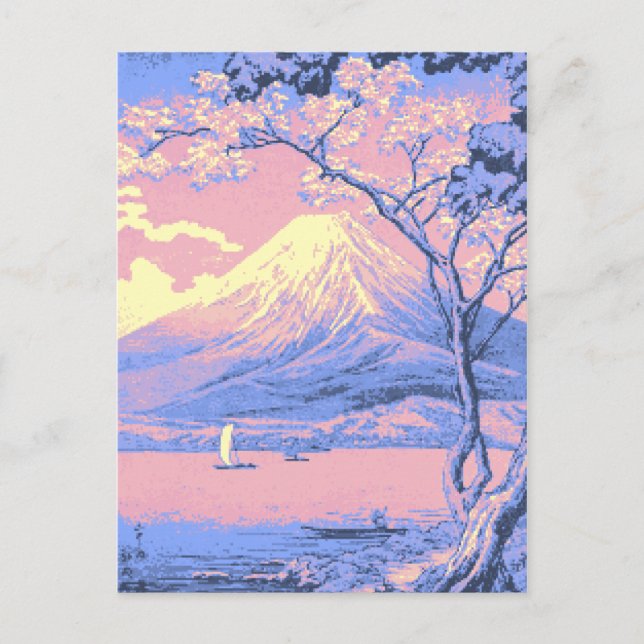 Cartão Postal Mt. Fuji, rosa e roxo, do lago Yamanaka Poster (Frente)