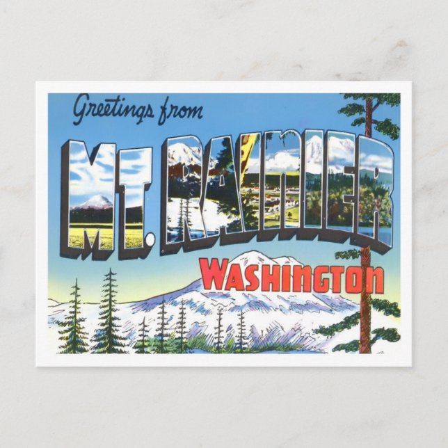 Cartão Postal Mt. Rainier, Washington Vintage Big Letters (Frente)