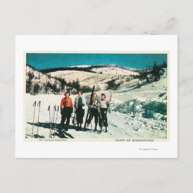Cartão Postal Mt. Spokane State Park Damas Skiing Washington (Frente)