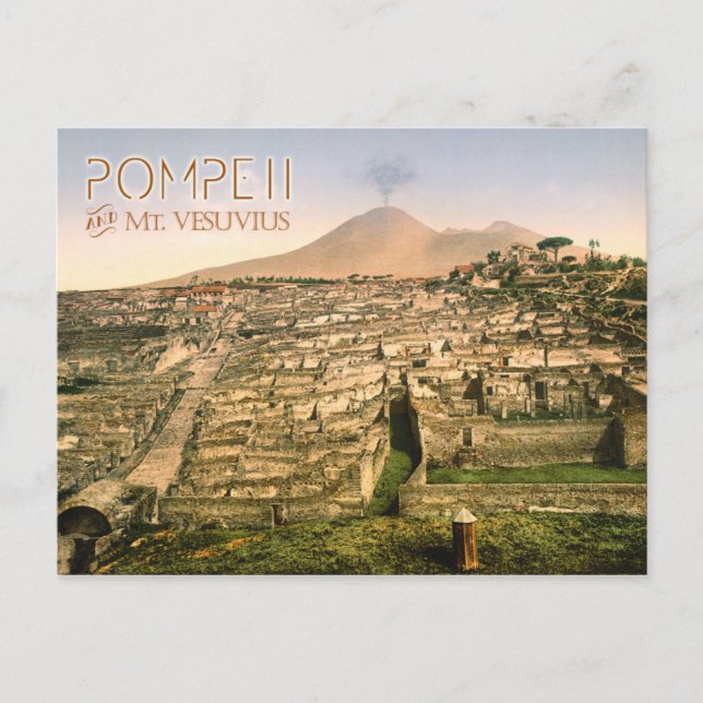 Cartão Postal Mt. Vesúvio e as ruínas de Pompeia em Itália (Frente)