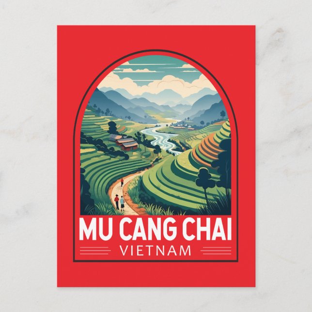 Cartão Postal Mu Cang Chai Vietnam Viagem Retro Emblem (Frente)
