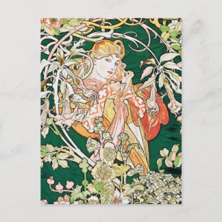 Cartão Postal Mucha Art Nouveau: Mulher Com Daisy
