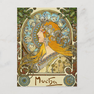 Cartão Postal Mucha Art Nouveau - Zodíaco - A Pena
